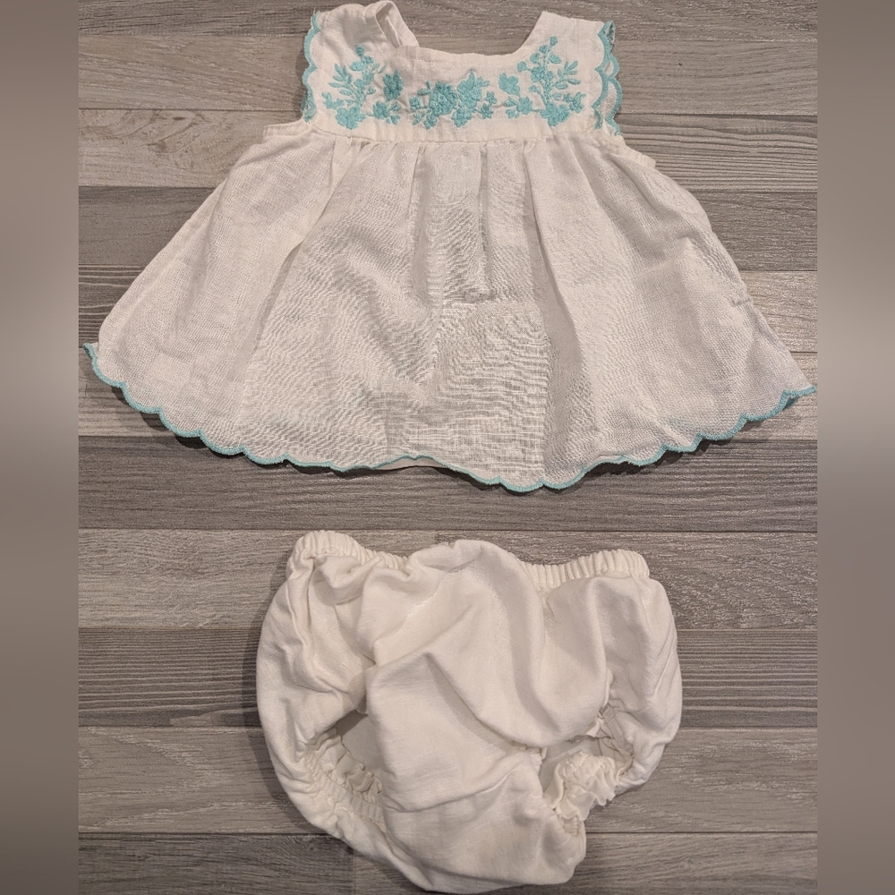 GAP White and Blue Embroidered Diaper Cover Set